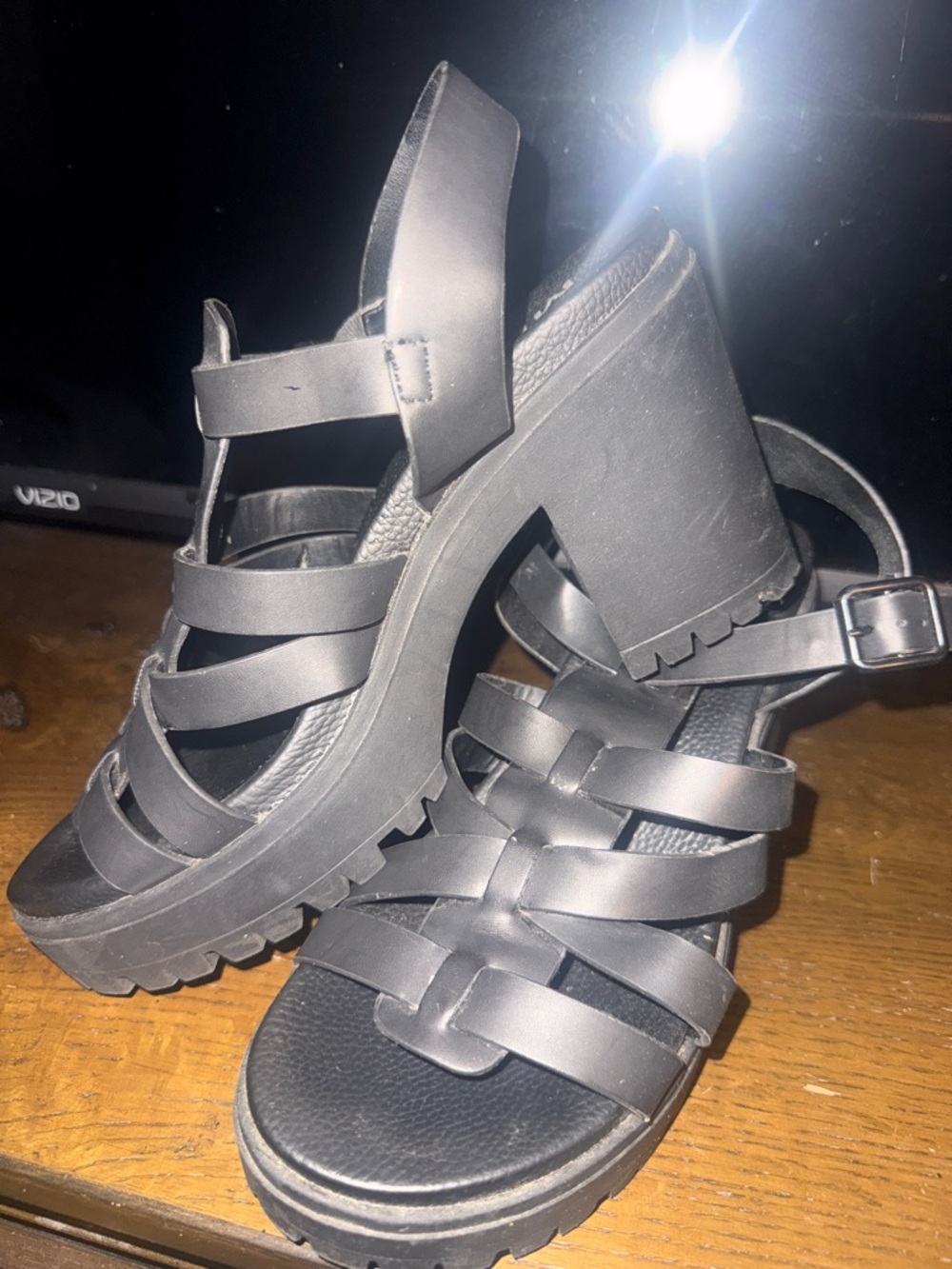 MIA Black Strappy Wedge Sandals with Ankle Buckle